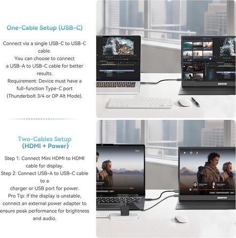 BENFEI Portable Monitor 15.6'', FHD 1080P HDMI USB-C Gaming Display, Ultra-Slim IPS HDR Screen w/Smart Cover & Speakers, Plug & Play External Monitor for Laptop PC Phones Tablet PS5/4 Xbox Switch in Saudi Arabia