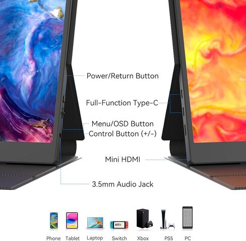 BENFEI Portable Monitor 15.6'', FHD 1080P HDMI USB-C Gaming Display, Ultra-Slim IPS HDR Screen w/Smart Cover & Speakers, Plug & Play External Monitor for Laptop PC Phones Tablet PS5/4 Xbox Switch in Saudi Arabia