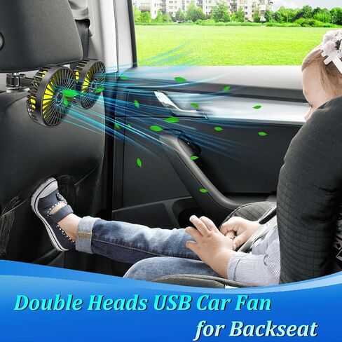 مروحة سيارة qidoe للمقعد الخلفي، مراوح محمولة تعمل بمنفذ USB لمراوح تبريد السيارة بدوران 360 درجة مع 3 سرعات، مروحة دوران هواء 5 فولت، مشبك قابل للتعديل لجميع أنواع السيارات in Kuwait
