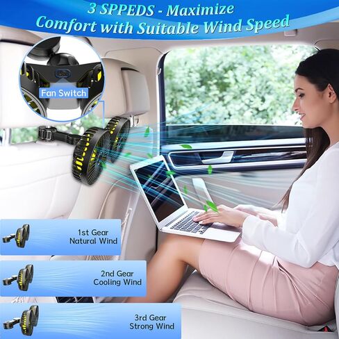 مروحة سيارة qidoe للمقعد الخلفي، مراوح محمولة تعمل بمنفذ USB لمراوح تبريد السيارة بدوران 360 درجة مع 3 سرعات، مروحة دوران هواء 5 فولت، مشبك قابل للتعديل لجميع أنواع السيارات in Kuwait