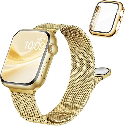 سوار وحافظة مغناطيسية من الفولاذ المقاوم للصدأ متوافقة مع أحزمة ساعات Apple للنساء والرجال 40 مم 44 مم 41 مم 45 مم 42 مم 46 مم، غطاء واقي شاشة بحلقة معدنية شبكية لسلسلة iWatch 11/SE3/10/9/8/7/6/5/4 in Kuwait