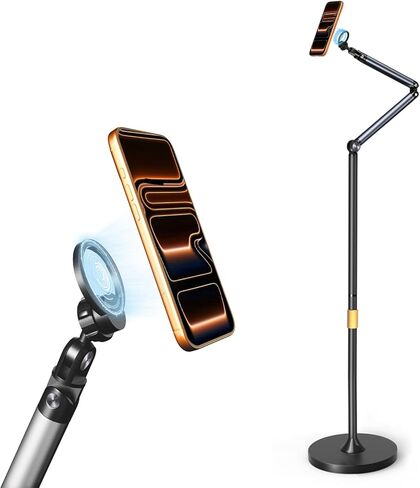 Magnetic Phone Floor Stand, Aluminum iPhone Overhead Stand with Adjustable Arm & Remote for Multi-Angle Creative Shooting, Stable Stand for iPhone/Android in Saudi Arabia