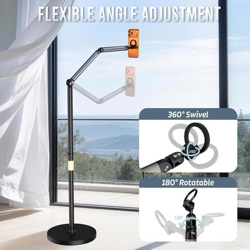 Magnetic Phone Floor Stand, Aluminum iPhone Overhead Stand with Adjustable Arm & Remote for Multi-Angle Creative Shooting, Stable Stand for iPhone/Android in Saudi Arabia
