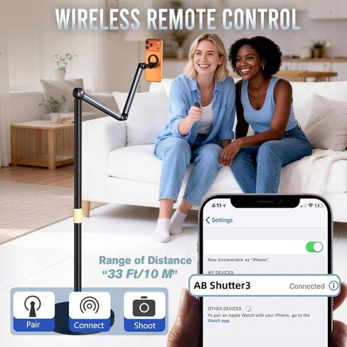 Magnetic Phone Floor Stand, Aluminum iPhone Overhead Stand with Adjustable Arm & Remote for Multi-Angle Creative Shooting, Stable Stand for iPhone/Android in Saudi Arabia