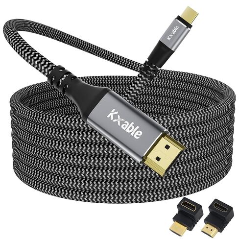 كابل USB C إلى HDMI بطول 20 قدم، سلك مجدول 4K من النوع C إلى HDMI، [متوافق مع Thunderbolt 3/4]، لسلسلة iPhone 15، MacBook Pro/Air، iPad Pro، Galaxy S23، Note 20، Surface، Dell، HP، مع محولين HDMI in Kuwait