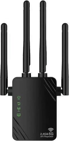 معزز إشارة موسع WiFi، نطاق AC300Mbps ثنائي النطاق 2.4 جيجا هرتز، معزز WiFi مع منفذ إيثرنت يصل إلى 9880 قدم مربع لأكثر من 105 جهاز، مع 4 هوائيات تغطية 360 درجة باللون الأسود in Saudi Arabia
