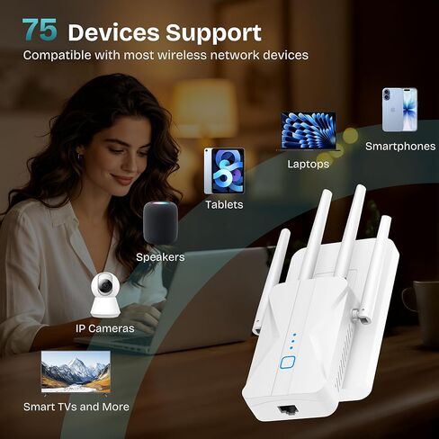 ROQRL WiFi Extender 2026 AC1200 Dual Band 5GHz/2.4GHz Signal Booster Up to 15,999 Sq.ft, 3-in-1 Wireless Repeater Router Amplifier for Home with Ethernet Port in Saudi Arabia