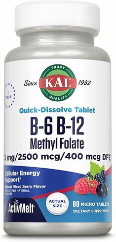 كال, B-6 B-12 ميثيل فوليت، توت مختلط، 3 ملغم/2500/400 ميكروغرام، 60 قرص مايكرو in Saudi Arabia