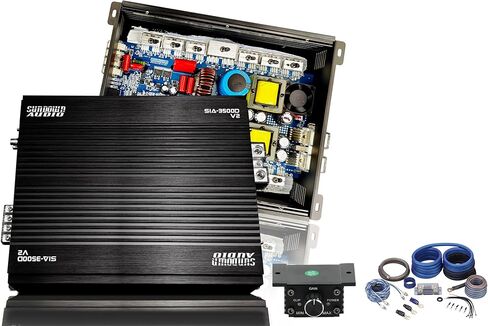 حزمة Sundown Audio SIA-3500D V2: مضخم صوت السيارة الذكي بقوة 3500 وات RMS Mono 1-Ohm مع مروحة تبريد ثلاثية السرعات، RWK0CU 0 AWG 100% مجموعة أسلاك تركيب مكبر الصوت الكامل من النحاس، قطعتان in Kuwait