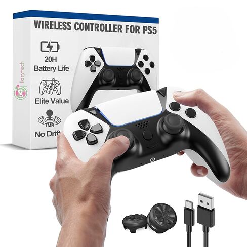 larytech Alternative for PS5 Controller, Wireless Pro Control Dual Hall Effect Joystick, Pa5 Remote for P 5 Controllers, No Stick Drift Gamepad Gaming Sense, 3.5mm Audio Jack Speaker, White in Saudi Arabia