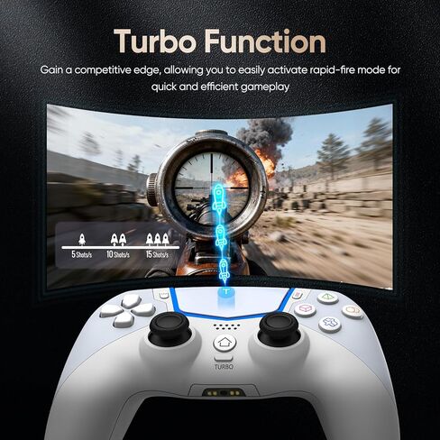 وحدة تحكم BETMI اللاسلكية لجهاز PS5/Pro/Slim/PC، بلوتوث، عصا التحكم في القاعة، توربو، اهتزاز مزدوج، جيروسكوبي 6 محاور، مقبس 3.5 مم، مكبر صوت مدمج (أبيض فاتح) in Kuwait