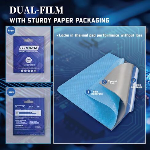 15 W/mK 100 x 100 x 0.5 mm Tear-Resistant Thermal Pad, Non Conductive Thermal Pads with Reusability, Double-Sided Self-Adhesive Thermal Pads GPU for CPU/PS4/PS5/PC/RAM/Laptop/SSD in Kuwait