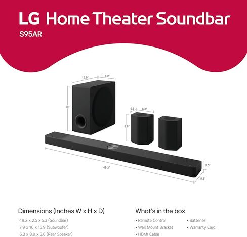 LG S95AR 9.1.5 ch. Home Theater Soundbar with Wireless Subwoofer, Dolby Atmos Audio, TV Synergy, Wow Interface, AI Room Calibration (2025 Model) in Saudi Arabia