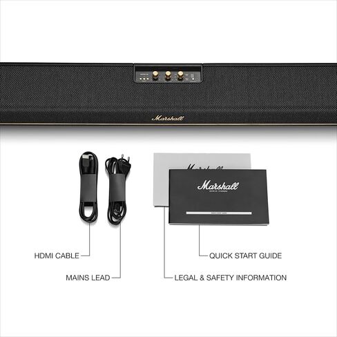 Marshall Heston 120 Soundbar - Dolby Atmos Immersive Sound and Built-in Subwoofer for TV, Movies and Music | Volume, Bass, Treble Controls | Bluetooth, WiFi, HDMI, RCA Inputs - Black in Saudi Arabia