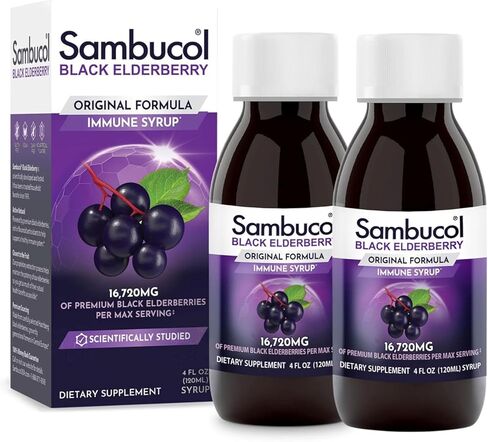 Sambucol Black Elderberry Syrup - Sambucus Elderberry Syrup, Black Elderberry Liquid, Immune Support for Kids and Adults, High Antioxidants, Gluten Free - Original Formula, 4 Fl Oz, 2-Pack in Saudi Arabia