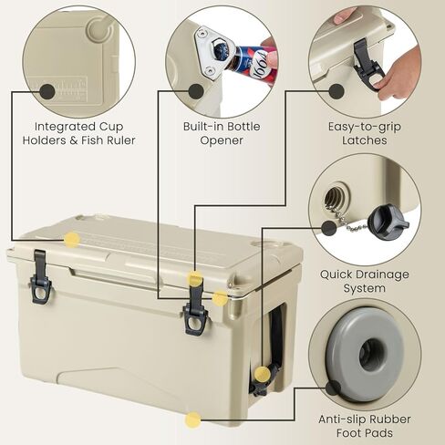 Goplus Cooler, Insulated Large Ice Chest with Portable Handles, Integrated Cup Holders, Leak-Proof Tight Latches, 5-7-day Ice Retention, Heavy Duty Hard Coolers in Saudi Arabia