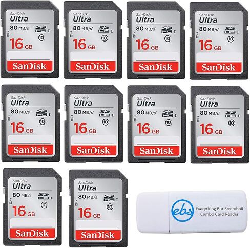 SanDisk Ultra 16GB (10 Pack) Class 10 SDHC Genuine Flash Memory Card (SDSDUNC-016G-GN6IN) Bundle with Everything But Stromboli Card Reader in Saudi Arabia