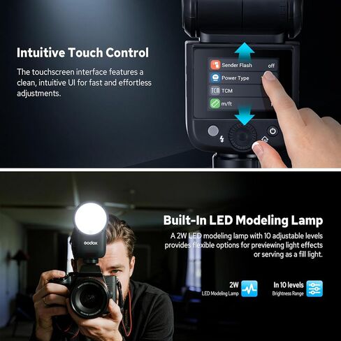 Godox V1 Mid F Flash for Fujifilm, 55Ws 2.4G TTL Round Head Touchscreen Speedlite for Fuji HSS 1/8000s, 2200mAh Li-ion Battery, 650 Full Power Shots, 1.7s Recycle Time, 10 Level LED Modeling Lamp in Saudi Arabia