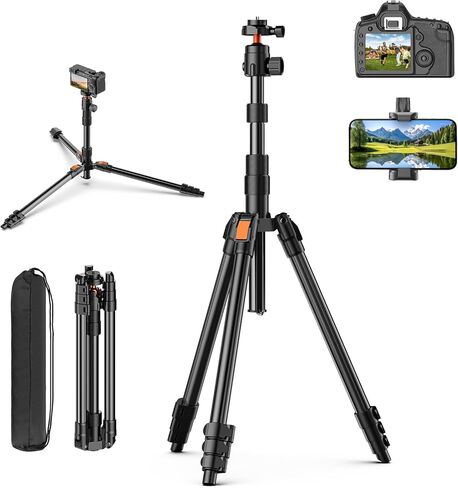 XXZU 75" Camera Tripod, Tripod For Camera Phone with Remote, 360°Ball Head & Phone Holder, Aluminum Compact Phone Tripod/Monopod, Camera Stand Tripod Compatible with iPhone/Canon/DSLR,Max Load 17.64lb in Saudi Arabia