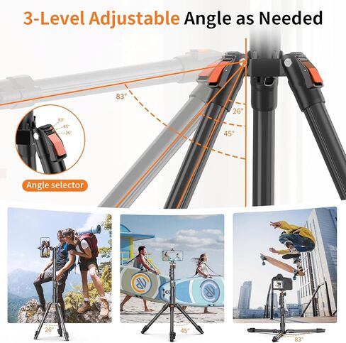 XXZU 75" Camera Tripod, Tripod For Camera Phone with Remote, 360°Ball Head & Phone Holder, Aluminum Compact Phone Tripod/Monopod, Camera Stand Tripod Compatible with iPhone/Canon/DSLR,Max Load 17.64lb in Saudi Arabia