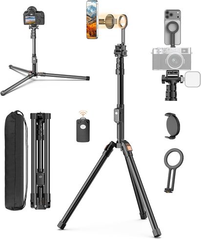 XXZU 75" Camera Tripod, Tripod For Camera Phone with Remote, 360°Ball Head & Phone Holder, Aluminum Compact Phone Tripod/Monopod, Camera Stand Tripod Compatible with iPhone/Canon/DSLR,Max Load 17.64lb in Saudi Arabia