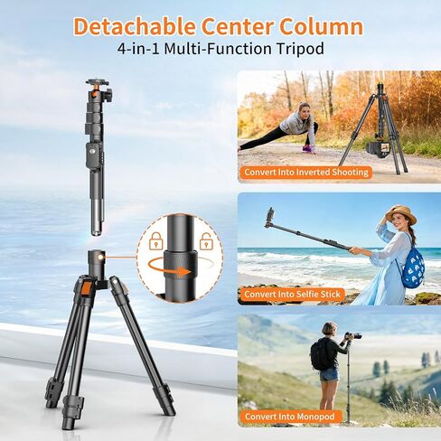 XXZU 75" Camera Tripod, Tripod For Camera Phone with Remote, 360°Ball Head & Phone Holder, Aluminum Compact Phone Tripod/Monopod, Camera Stand Tripod Compatible with iPhone/Canon/DSLR,Max Load 17.64lb in Saudi Arabia