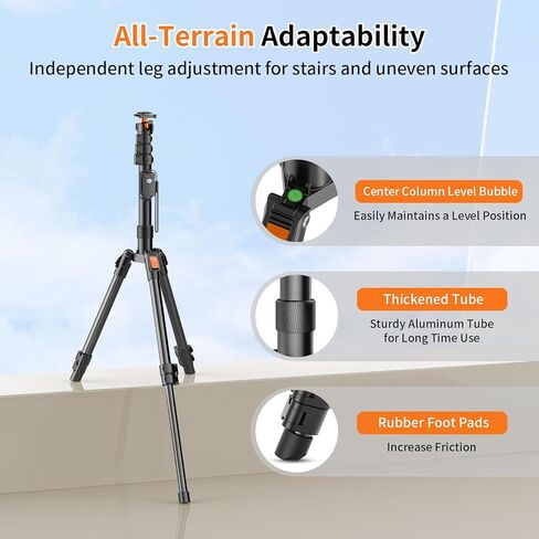 XXZU 75" Camera Tripod, Tripod For Camera Phone with Remote, 360°Ball Head & Phone Holder, Aluminum Compact Phone Tripod/Monopod, Camera Stand Tripod Compatible with iPhone/Canon/DSLR,Max Load 17.64lb in Saudi Arabia