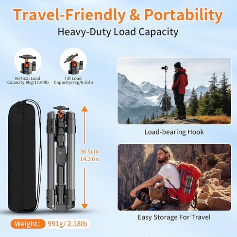 XXZU 75" Camera Tripod, Tripod For Camera Phone with Remote, 360°Ball Head & Phone Holder, Aluminum Compact Phone Tripod/Monopod, Camera Stand Tripod Compatible with iPhone/Canon/DSLR,Max Load 17.64lb in Saudi Arabia