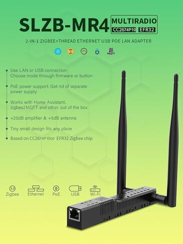 SMLIGHT SLZB-MR4U - منسق بوابة Zigbee 3.0 إلى Ethernet وUSB وواي فاي مع PoE، بوابة عالمية لمساعد المنزل / Zigbee2MQTT/ZHA، محول USB Zigbee 3.0 اللاسلكي in Saudi Arabia