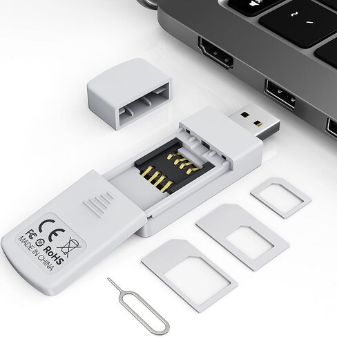 قارئ بطاقة SIM USB - قارئ بطاقة Sim Micro/Nano/Standard - تحرير محول بطاقة SIM من USB إلى SIM، مجموعة محول بطاقة Sim مع دبوس إخراج وقراءة الرسائل/جهات الاتصال، قارئ بطاقة SIM لأجهزة الكمبيوتر المحمولة وأجهزة الكمبيوتر التي تعمل بنظام Windows in Saudi Arabia