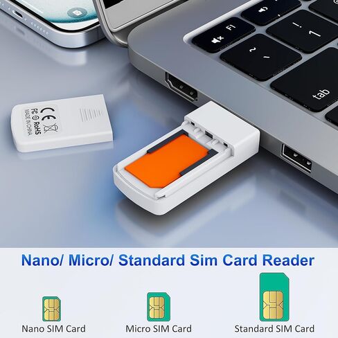 قارئ بطاقة SIM USB - قارئ بطاقة Sim Micro/Nano/Standard - تحرير محول بطاقة SIM من USB إلى SIM، مجموعة محول بطاقة Sim مع دبوس إخراج وقراءة الرسائل/جهات الاتصال، قارئ بطاقة SIM لأجهزة الكمبيوتر المحمولة وأجهزة الكمبيوتر التي تعمل بنظام Windows in Saudi Arabia