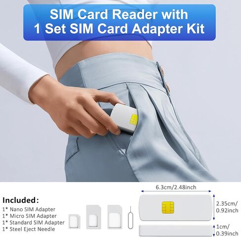 قارئ بطاقة SIM USB - قارئ بطاقة Sim Micro/Nano/Standard - تحرير محول بطاقة SIM من USB إلى SIM، مجموعة محول بطاقة Sim مع دبوس إخراج وقراءة الرسائل/جهات الاتصال، قارئ بطاقة SIM لأجهزة الكمبيوتر المحمولة وأجهزة الكمبيوتر التي تعمل بنظام Windows in Saudi Arabia