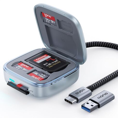 محول قارئ بطاقات llano UHS-II SD&Micro SD، حامل قارئ بطاقات الذاكرة TF 4.0 مع تخزين بطاقات 6 فتحات، التوصيل والتشغيل، F17 قارئ بطاقات ذكية 2 في 1 عالي السرعة لأجهزة Mac وWindows وAndroid وLinux، فضي in Saudi Arabia