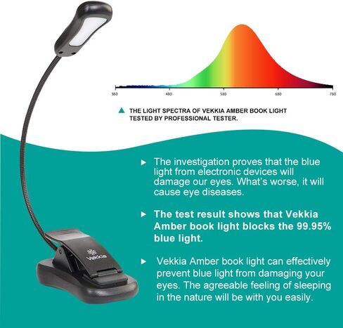Vekkia Amber القابلة لإعادة الشحن 7 - مصباح LED للعناية بالعين مع ضوء أزرق - حجب الضوء، 3 مستويات، 1600 كلفن للعين - استخدام لطيف. يقدم ما يصل إلى 70 ساعة من القراءة in Kuwait