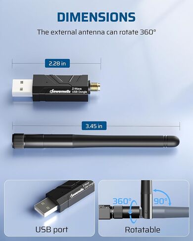 DEWENWILS 800 Z-Wave Dongle, Long Range S2 USB Stick, Compatible with Home Assistant & Other Smart Home Hubs, Plug & Play USB Controller for DIY Smart Home in Saudi Arabia