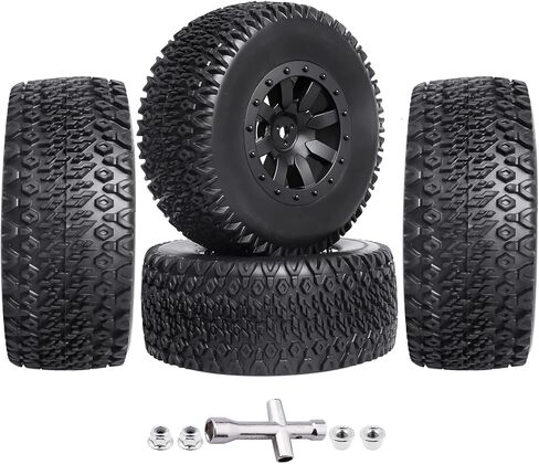 مجموعة عجلات RC مكونة من 4 قطع إطارات وإطارات عجلات SCT مُلصقة مسبقًا لشاحنة دورة قصيرة 1:10 RC Slash 4x4 2WD VKAR 10SC HPI Losi SCT Redcat Blackout SC (النمط B) in Kuwait