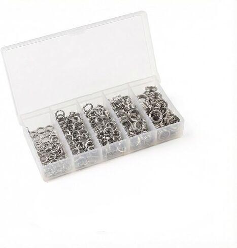 200Pcs Fishing Split Rings, Stainless Steel Lure Connector Rings in 5 Sizes, High-Strength Double Loop Rings for Lures, Hooks, Saltwater and Freshwater Fishing, Storage Box Included in Kuwait