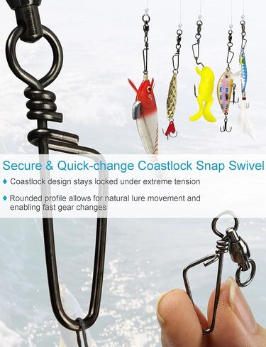 Ball Bearing Swivel Snaps Fishing Swivels & Snaps Saltwater 41pcs/box Heavy Duty Snap Swivels Fishing Tackle Stainless Steel Trolling Swivels with Coastlock Snap Line Connector for Bass, Tuna in Saudi Arabia