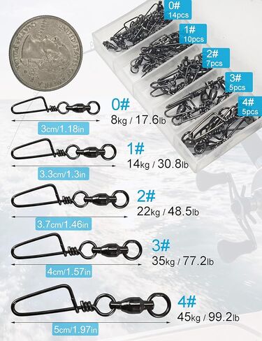 Ball Bearing Swivel Snaps Fishing Swivels & Snaps Saltwater 41pcs/box Heavy Duty Snap Swivels Fishing Tackle Stainless Steel Trolling Swivels with Coastlock Snap Line Connector for Bass, Tuna in Saudi Arabia