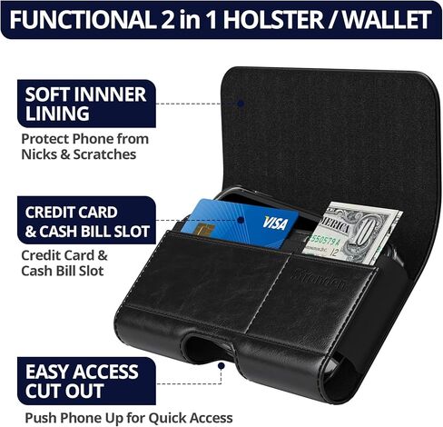 Magnetic Closure Holster for S26 Ultra, S25 Ultra, S24 Ultra 5G, S24 Ultra, S23 Ultra, S22 Ultra, S21 Ultra, S20 Ultra - Leather Belt Case with Metal Clip, Premium Pouch (Fits Slim/Regular Case) in Saudi Arabia