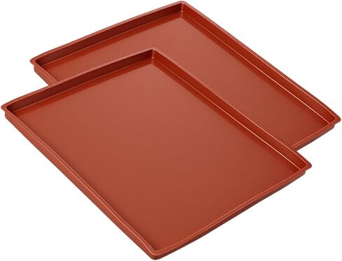 10 PCS Silicone Dehydrator Trays, 12 x 10 Inches Dehydrator Fruit Roll Sheets with Edge, Non-Stick Silicone Tray Liner for Fruit, Jerky, Meat and Yogurt, Brown in Saudi Arabia