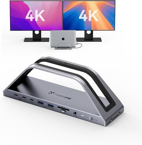 TobenONE 17-IN-2 Macbook Docking Station شاشة مزدوجة 4K، قاعدة توصيل وتشغيل للكمبيوتر المحمول لجهاز MacBook M1-M5 Pro/Max، شاحن 150 واط، 7 USB (حتى 10 جيجابت في الثانية)، 2.5 جيجا إيثرنت، للمنزل والمكتب والاستوديو in Saudi Arabia