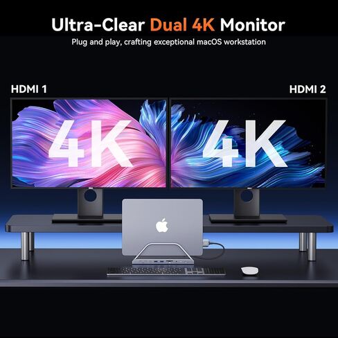 TobenONE 17-IN-2 Macbook Docking Station شاشة مزدوجة 4K، قاعدة توصيل وتشغيل للكمبيوتر المحمول لجهاز MacBook M1-M5 Pro/Max، شاحن 150 واط، 7 USB (حتى 10 جيجابت في الثانية)، 2.5 جيجا إيثرنت، للمنزل والمكتب والاستوديو in Saudi Arabia