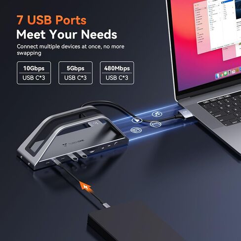 TobenONE 17-IN-2 Macbook Docking Station شاشة مزدوجة 4K، قاعدة توصيل وتشغيل للكمبيوتر المحمول لجهاز MacBook M1-M5 Pro/Max، شاحن 150 واط، 7 USB (حتى 10 جيجابت في الثانية)، 2.5 جيجا إيثرنت، للمنزل والمكتب والاستوديو in Saudi Arabia