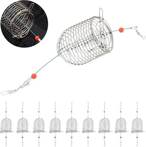 Conskyee Stainless Steel Conical Bait Cage - 10 Pack, Silver with Red Beads, Welded Rustproof Fishing Bait Holder for Catfish, Carp in Freshwater & Saltwater in Saudi Arabia