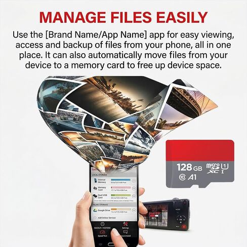 128GB MicroSD Card with Adapter, A1, C10, U1, 150MB/s Read Memory Card for Smartphone, Tablet, Gaming, Full HD Video, Gray in Saudi Arabia