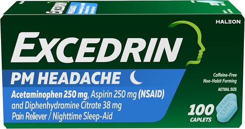 Excedrin PM Sleep Aid with Headache Relief Caplets for Nighttime Headaches and Sleeplessness - 100 Count in Saudi Arabia