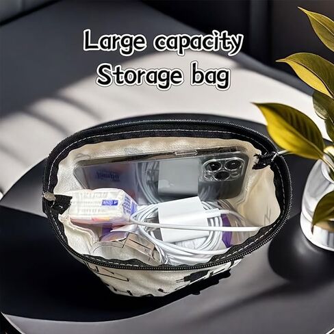 Cable Organizer Bag, Cable Storage Pouch for Electronic Accessories Charger Cord Phone Earphone Travel Home Office Use, Beige in Saudi Arabia