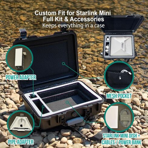 INNVO Waterproof Carrying Case for Starlink Mini, IP67 Shockproof Hard Shell Case with Custom Foam, Protective Travel Box for RV Camping Off-Grid Remote Work (Black) in Saudi Arabia