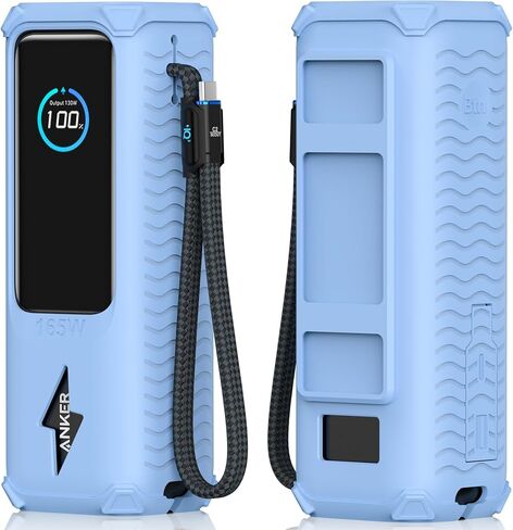 Silicone Case for Anker Laptop Power Bank (25000mAh 165W), with Charging Cable Holder, Portable Protective Cover Compatible with Anker 25000mAh 165W Power Bank for Travel & Daily Use (Black) in Saudi Arabia